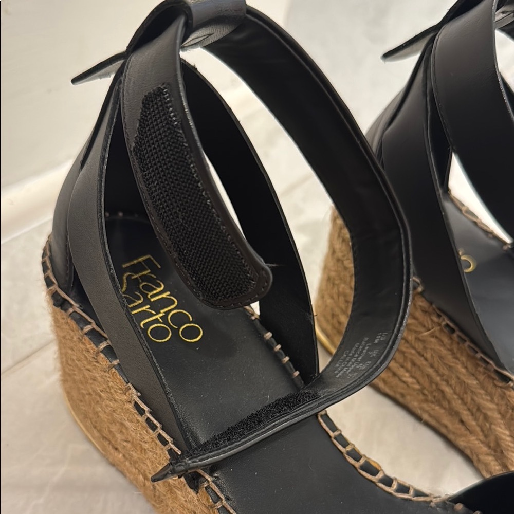 Franco Sarto Black and Tan Wedge Sandals - Picture 8 of 9